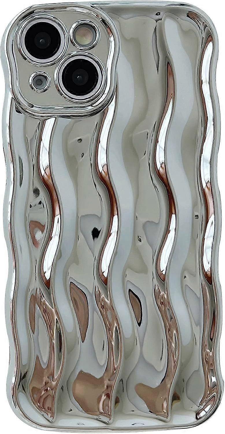 Water Ripple Pattern Curly Wave Frame Soft Compatible with iPhone Case (Silver,iPhone 15)