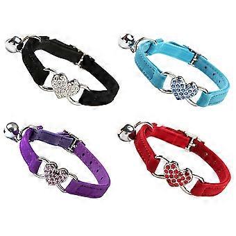4pcs Love Heart Adjustable Safety Cat Collar with Bell Rhinestone Neck Strap