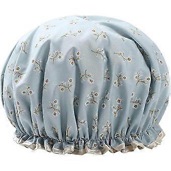 ZKHJ-Shower Caps Women Double layer Shower Cap Waterproof Elastic Bath Cap With Flower Pattern for Women Shower Spa Salon