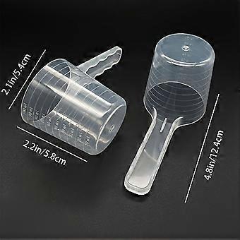 2-Piece Transparent Plastic Pet Food Measuring Scoop, Graduated Scale 0-100ml for Dog and Cat Feeding