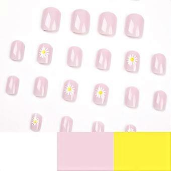 24 Unhas Postiças Curtas Quadradas com Desenhos de Margaridas em Tons Nude e Roxo, Cobertura Total, Unhas Acrílicas Brilhantes para Mulheres e Meninas - Estilo Fofo
