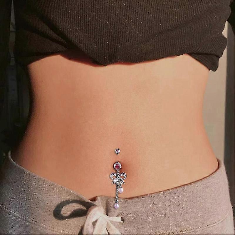 crystal belly button ring with bow charm