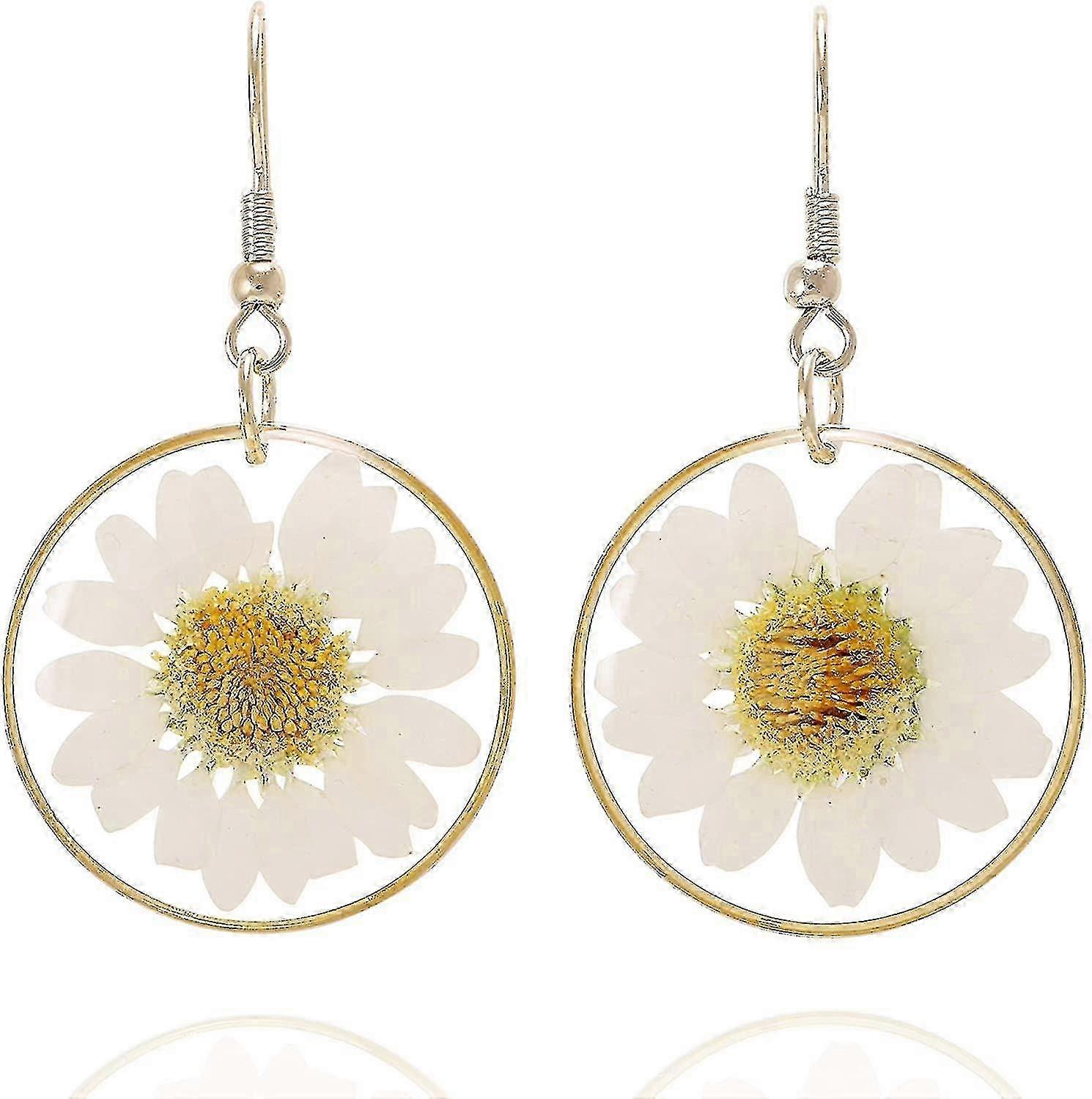 Pressed Flower Circle Drop Earrings