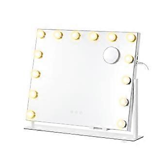 Makeup-spejl, 58x43 cm, hvid med LED-belysning.