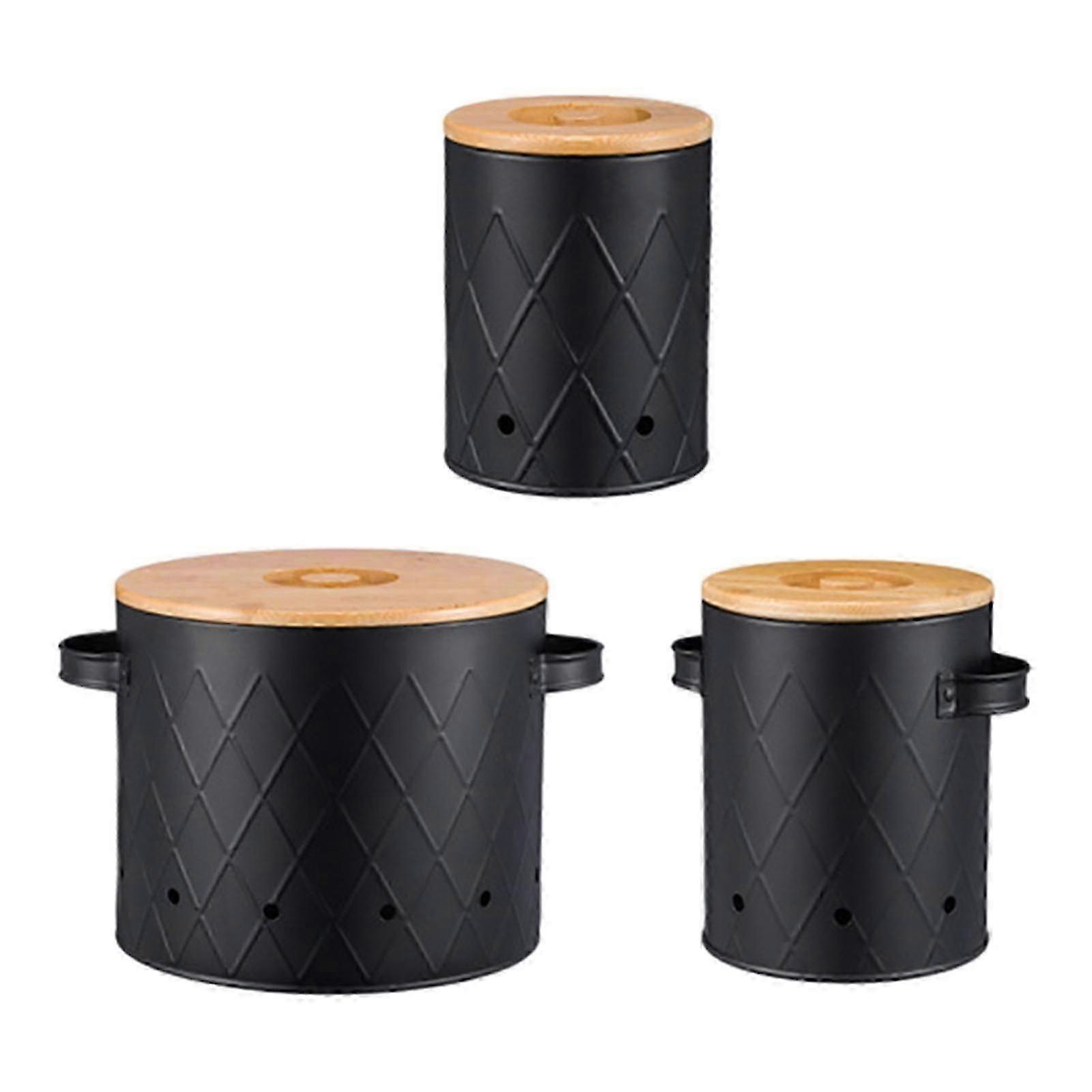 Stackable Metal Canisters with Wooden Lids