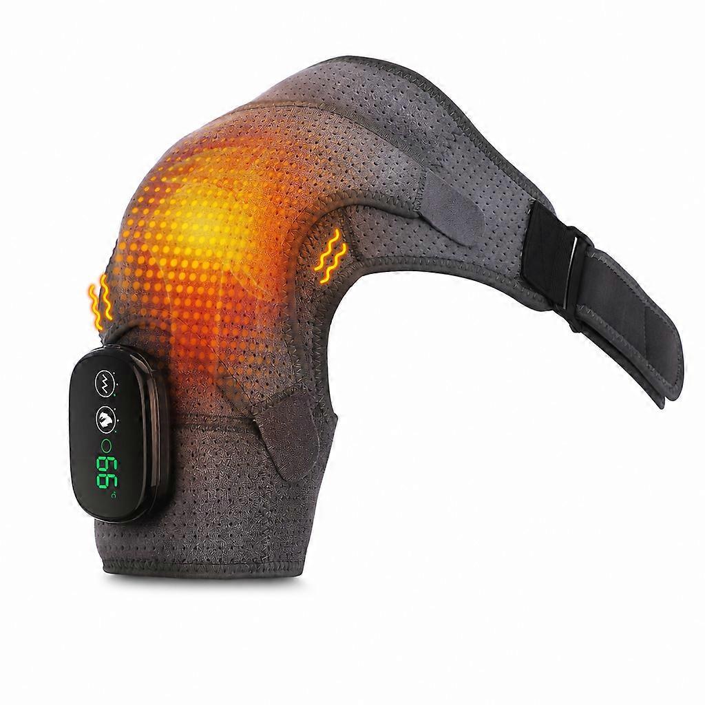 Heated Vibrating Shoulder Massager Wrap with Digital Wireless Controller, Solid Grey
