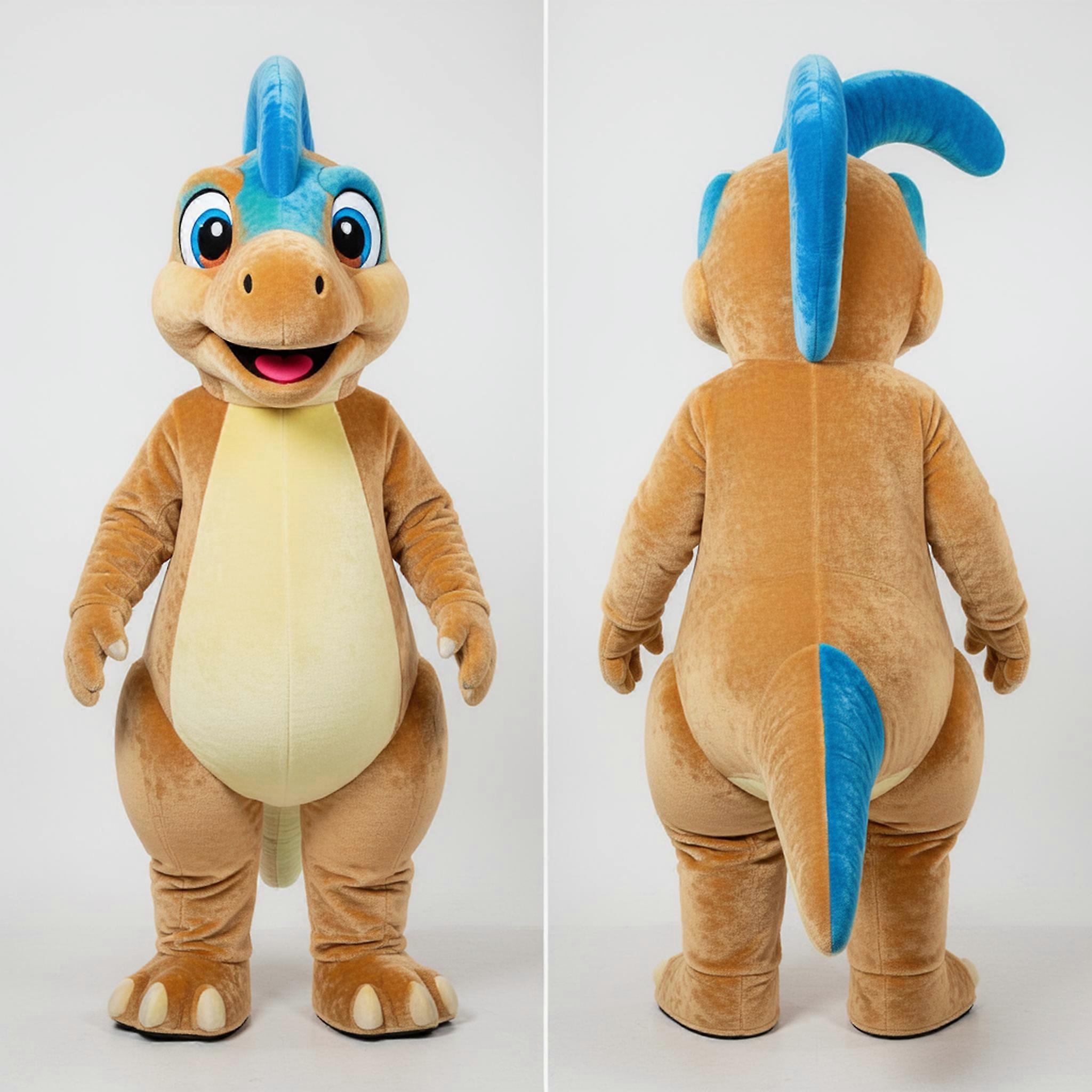 MASTICOT Tan Friendly Parasaurolophus Mascot