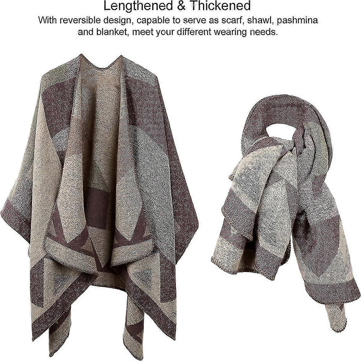 Reversible Wool-Blend Shawl Wrap