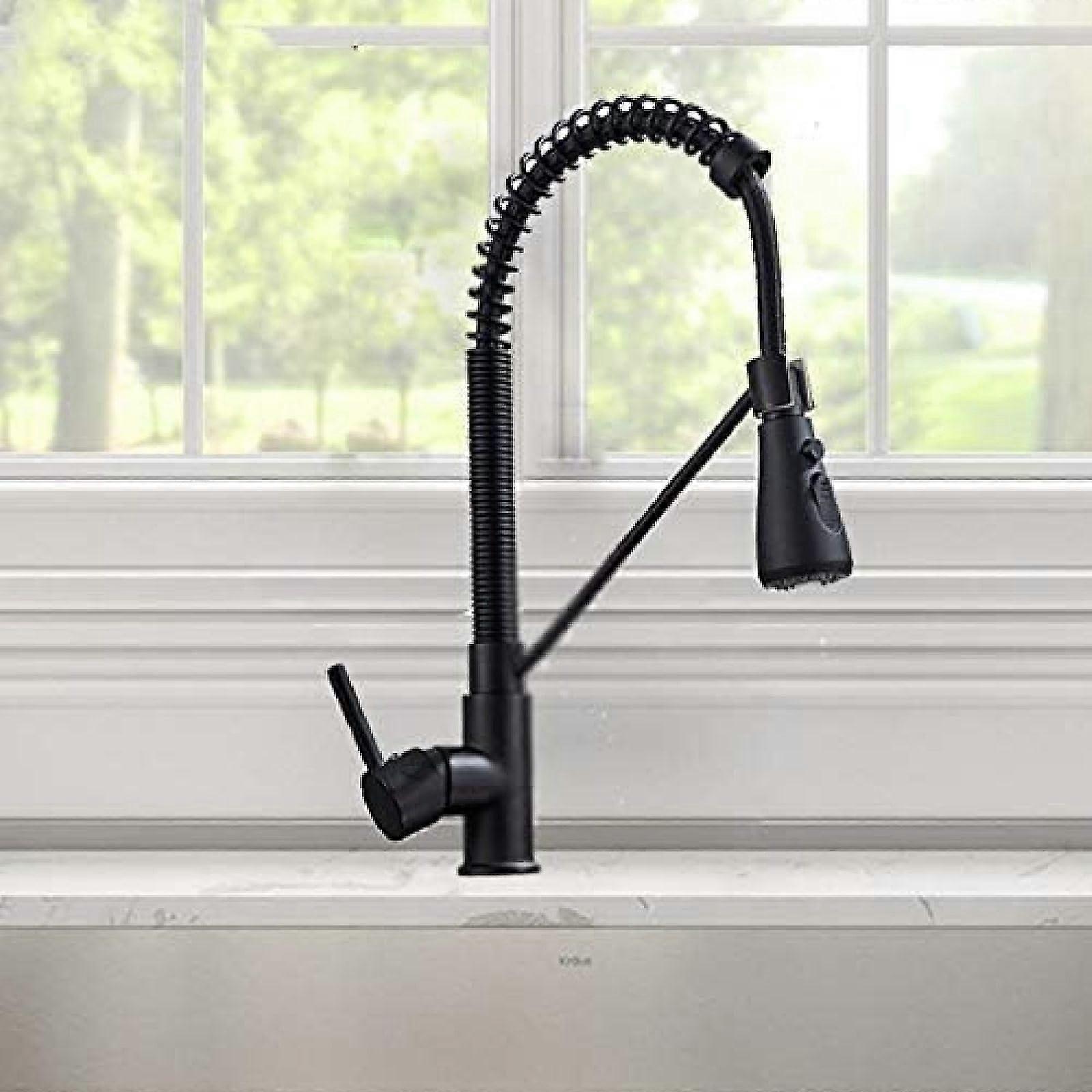 Black Pull Down Kitchen Faucet Solid Brass Deck Mount Tap Dual Function Corrosion‑Resistant Finish
