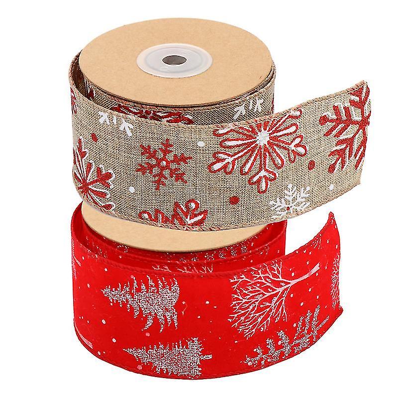 500X5cm Ribbons & Trim 2 Roll Christmas Style Polyester Ribbons Packing Ribbons Xmas Diy