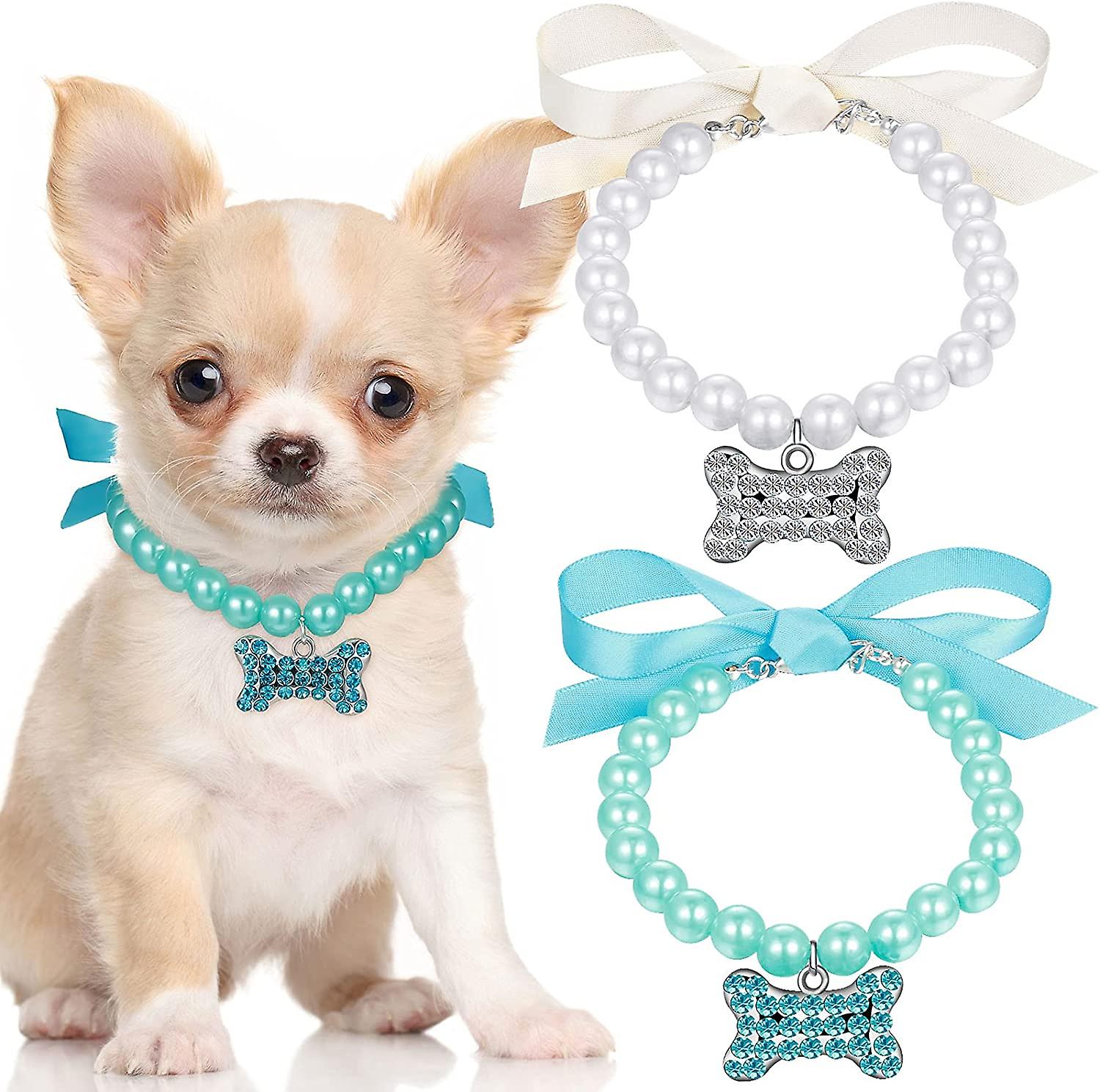 Dog Pearl Necklace Collar Adjustable Fancy Pearls Jewelry with