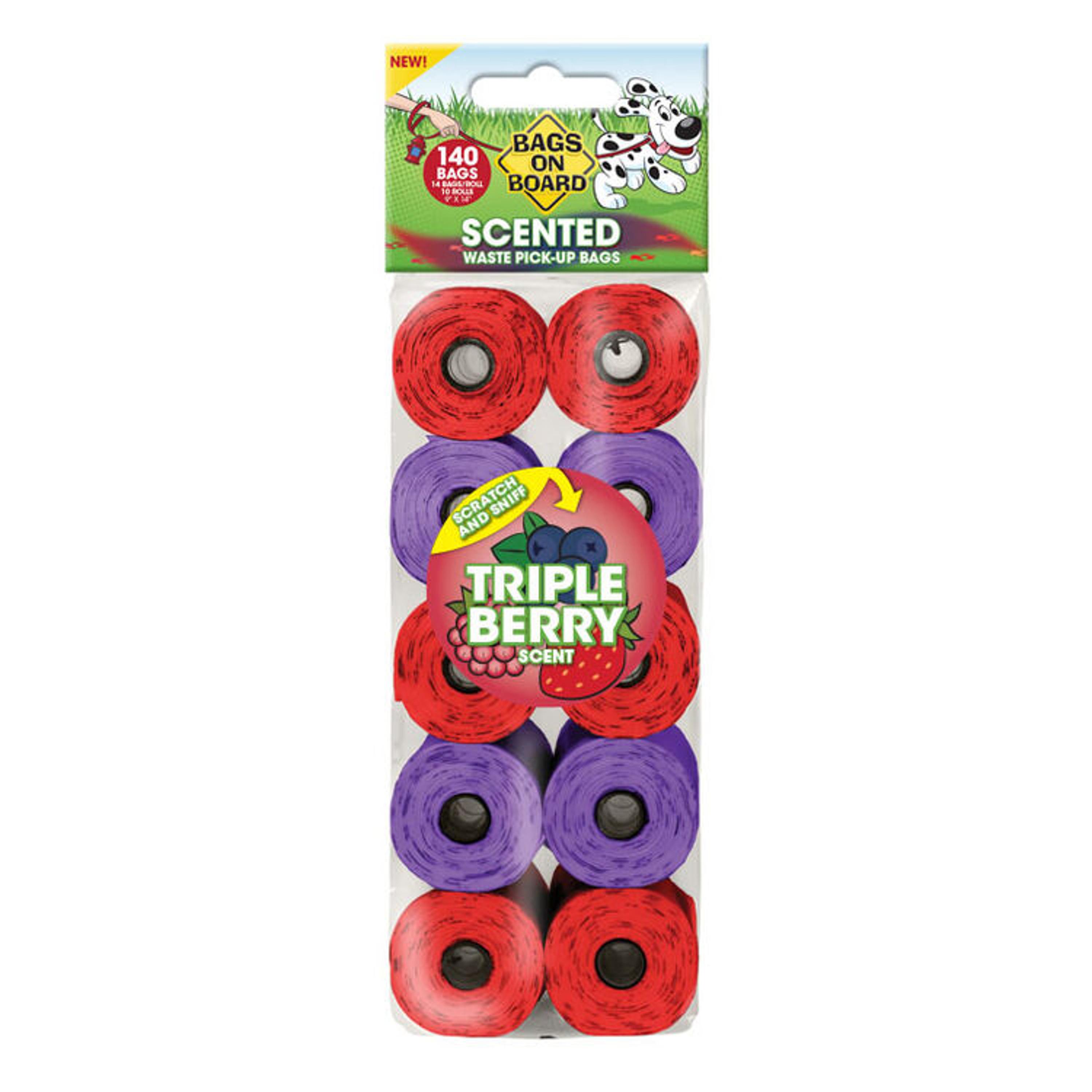 Bags On Board Triple Berry Scented Dog Poop Bags Refill 140