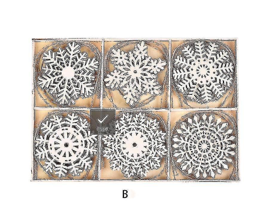 24pcs Wooden Snowflakes Ornaments Hanging Cutout Embellishment For Christmas Tree Decor 4inch