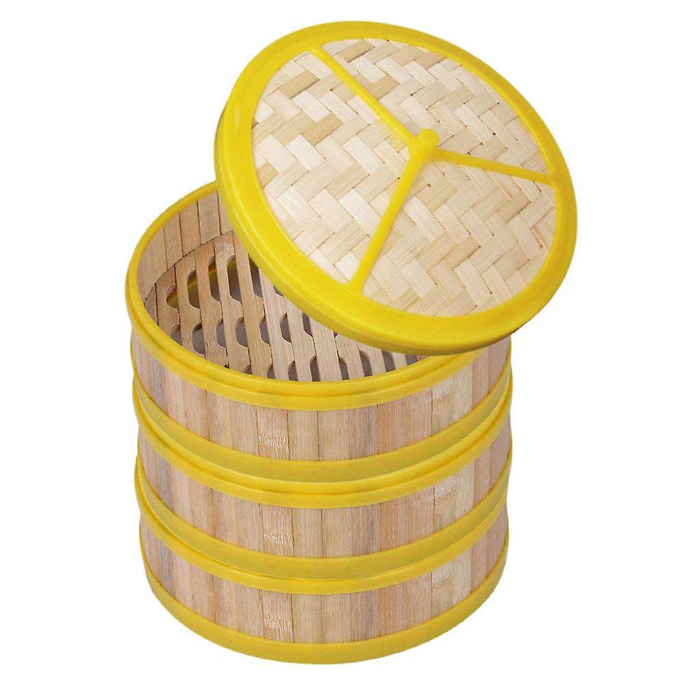 Bamboo Plastic Edge Dumplings Brioches Steamer Basket Matt Lid 30cm 3 Steamer + Lid