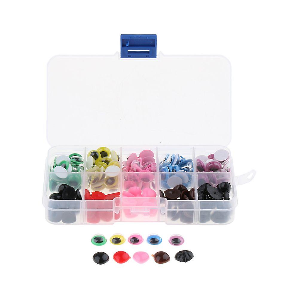 150 قطعة بلاستيكية ذاتية اللصق تذبذب عيون Googly و 75 قطعة أنف للدمى Diy B