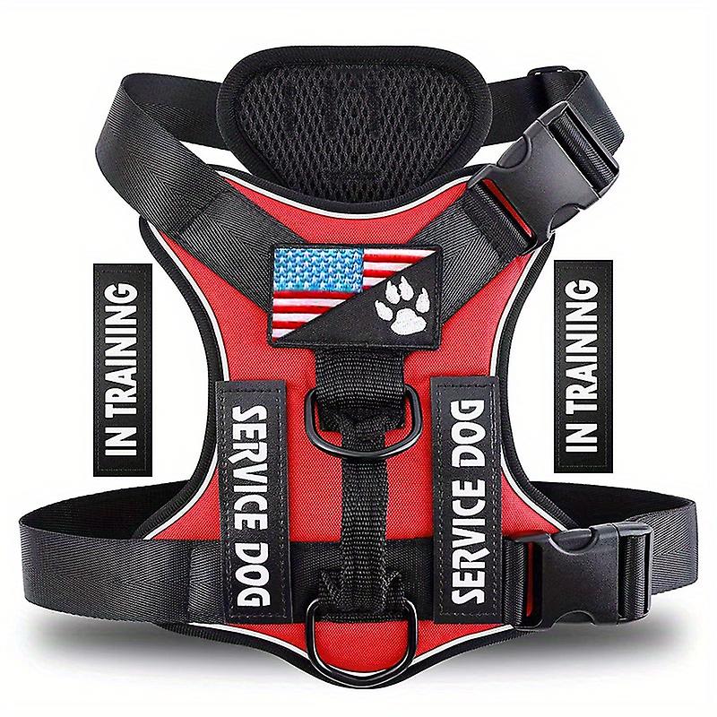 Service Dog Harness Reflective Dog Vest Harness With 5 Pcs Patches Adjustable Soft Oxford Pet Harness Inner Layer Mesh Easy To Control For Small M