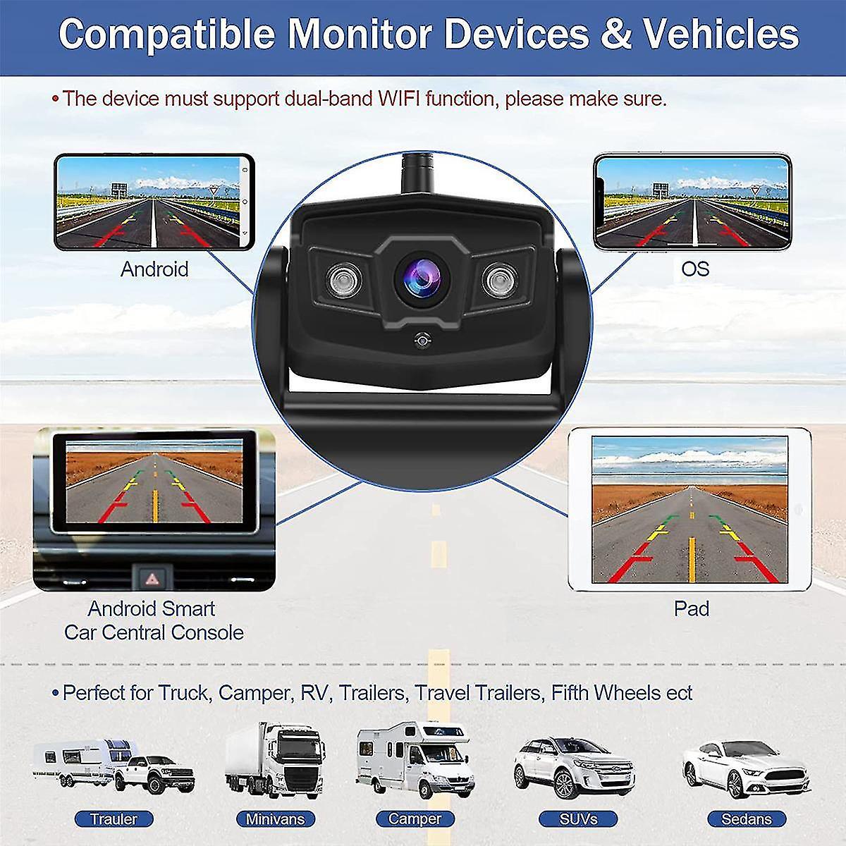 Caméra De Recul WiFi Sans Fil Pour Voiture - Grand Angle 170°, Vision Nocturne, étanche IP67 - Pour Camion, Camping-car