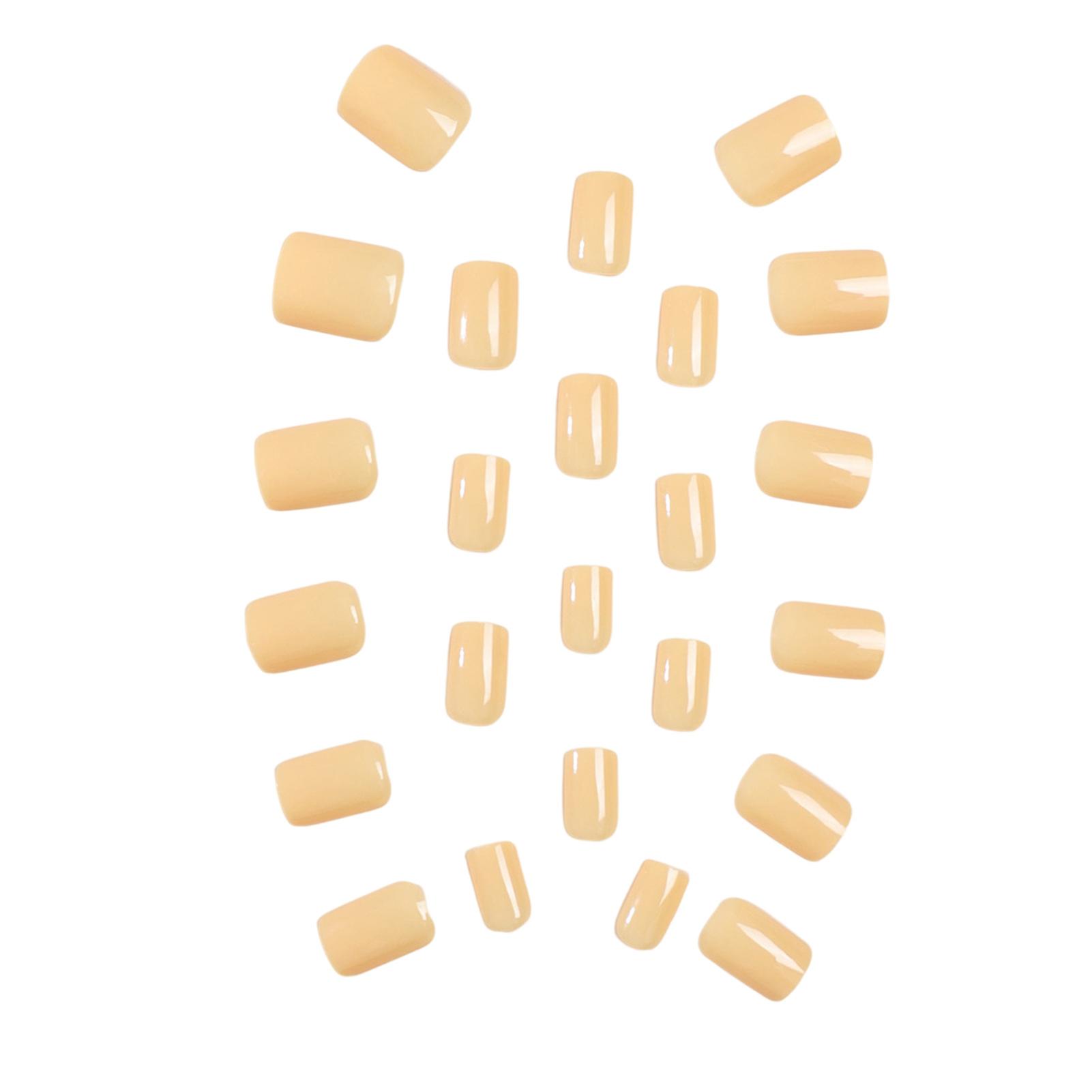 Glossy Yellow Short False Nails Durable & Reusable Not Easy De