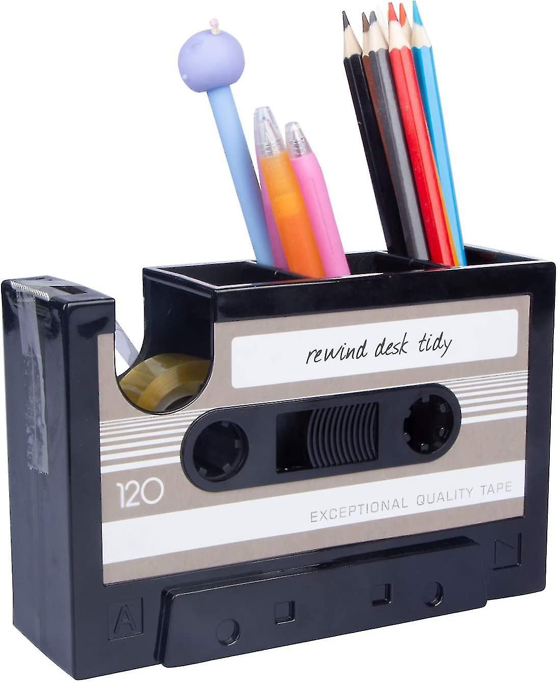 Creative Tape Pen Holder, Retro Cassette Tape Dispenser, Stationery Desk Tidy Container, Stat biurowy