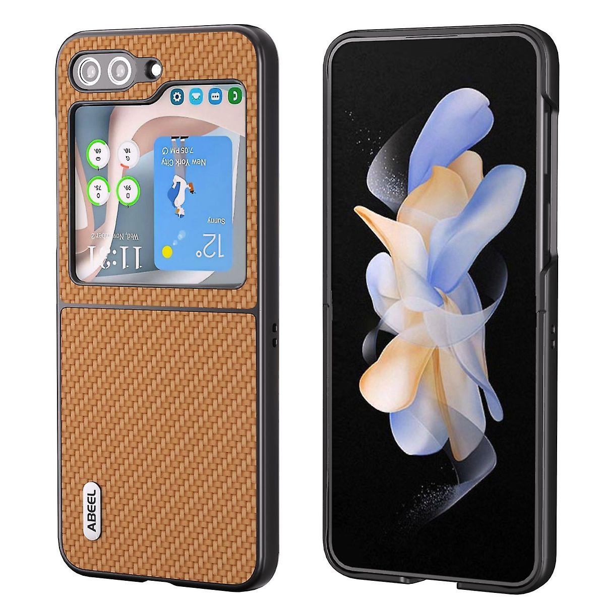 For Samsung Galaxy Z Flip5 5G Carbon Texture Protective Case Light Brown