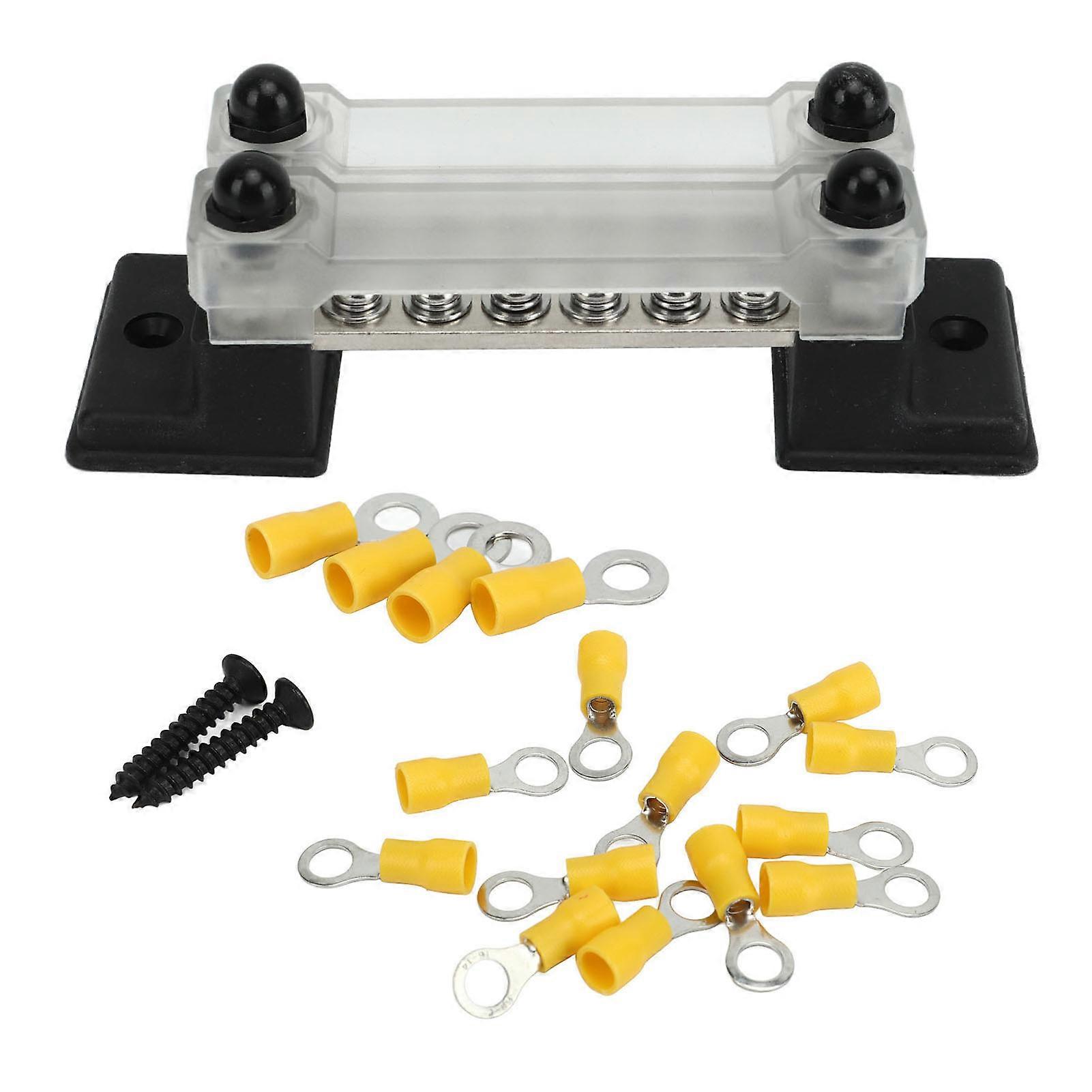 DC 12‑48V AC 110‑300v Power Terminal Strip Blocks Dual Row Bus Bar Barrier Strip with 16 Terminal for Cars Trucks RVs Ships Marine