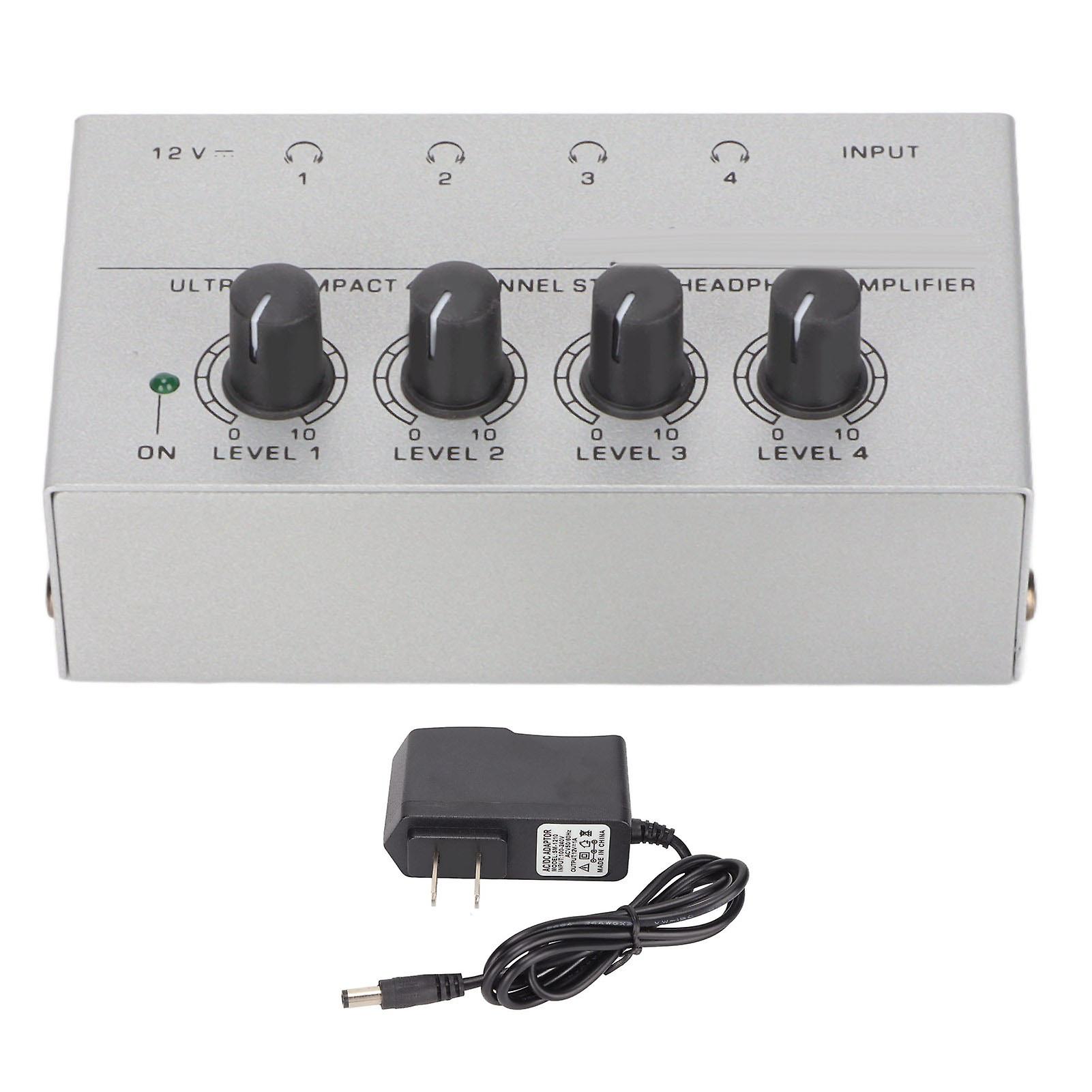 HA400 Ultra-Quiet Headphone Amplifier, 4 Channel Ultra-Compact Stereo Headphone Amplifier, 100-240V US Plug