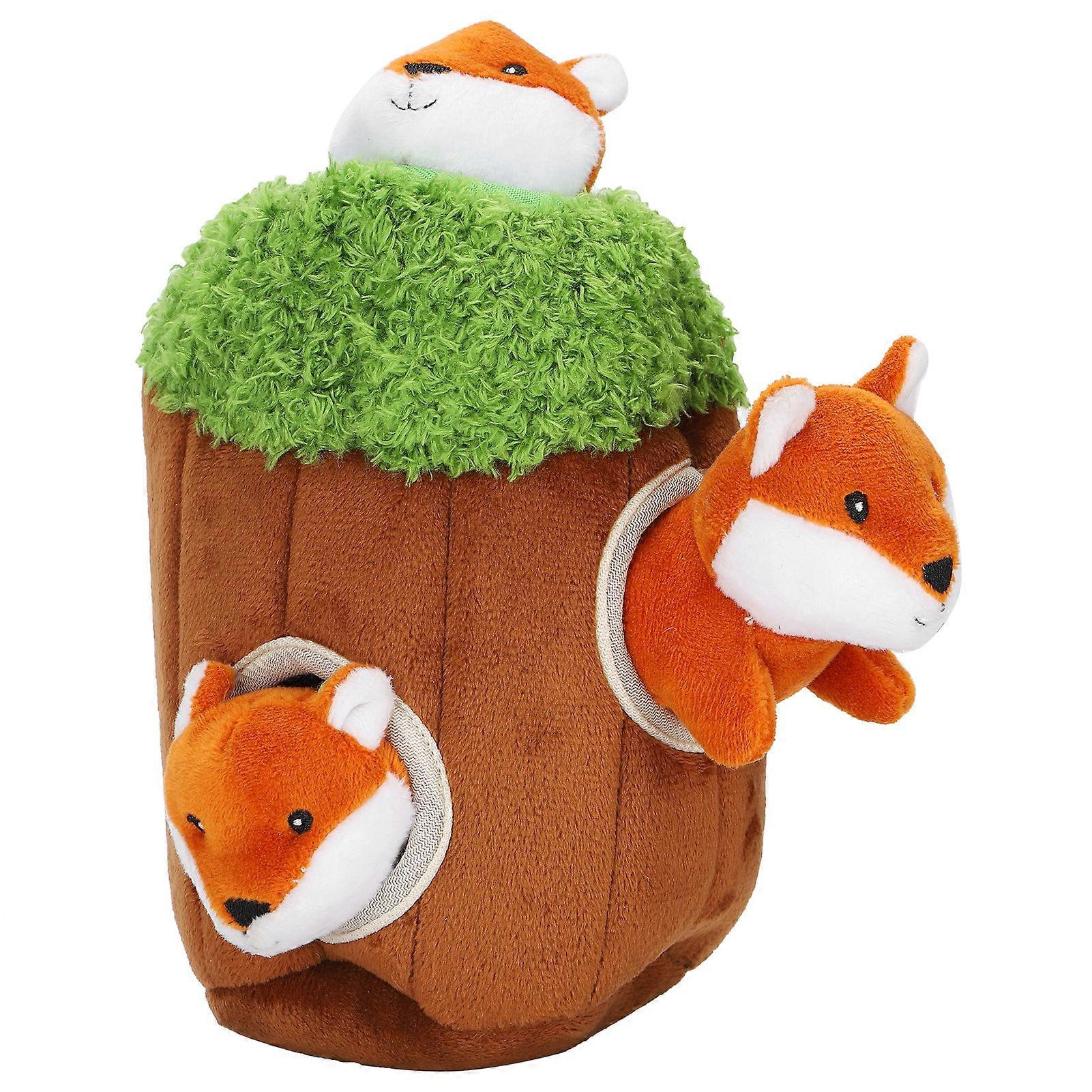 Plush Tree Hole Dog Puzzle Toy with Fox, 19x15x8cm, 136g