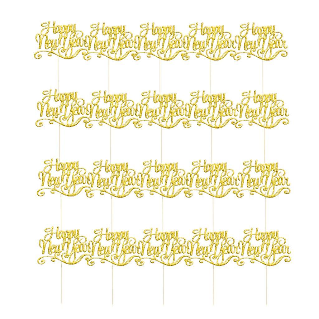 20 Pieces Happy New Year Eve Letters Cake Toppers DIY Cupcake Picks Gold