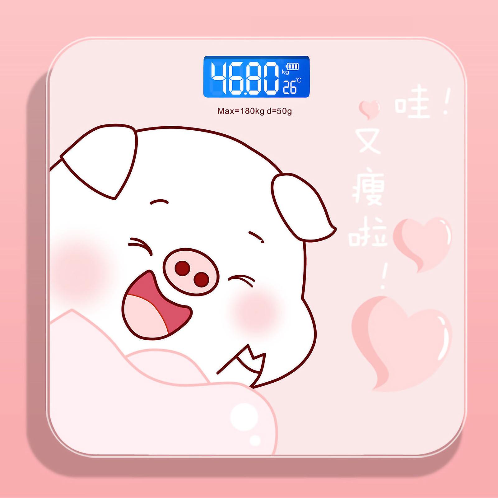 Digital Body Weight Scale Tempered Glass Smart Accurate Measurement Digital Weight Scale for Home Use Sticker Pink Pig 26x26cm / 10.2x10.2in Battery M