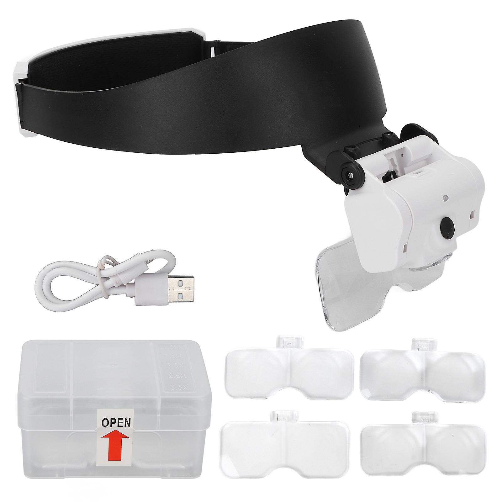 Head Mounted Magnifying Glass USB Charging Headband Magnifier with 2 LED Lights for Reading Clock Mobile Phone Repair