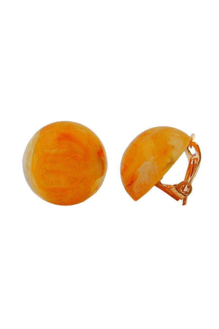 Clip-on Earring Round Orange Marbled 18mm - Gl00022