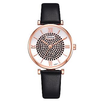Eenvoudige Mode PU Band Unisex Polshorloge Casual Analoge Display Quartz Horloge (Zwart)