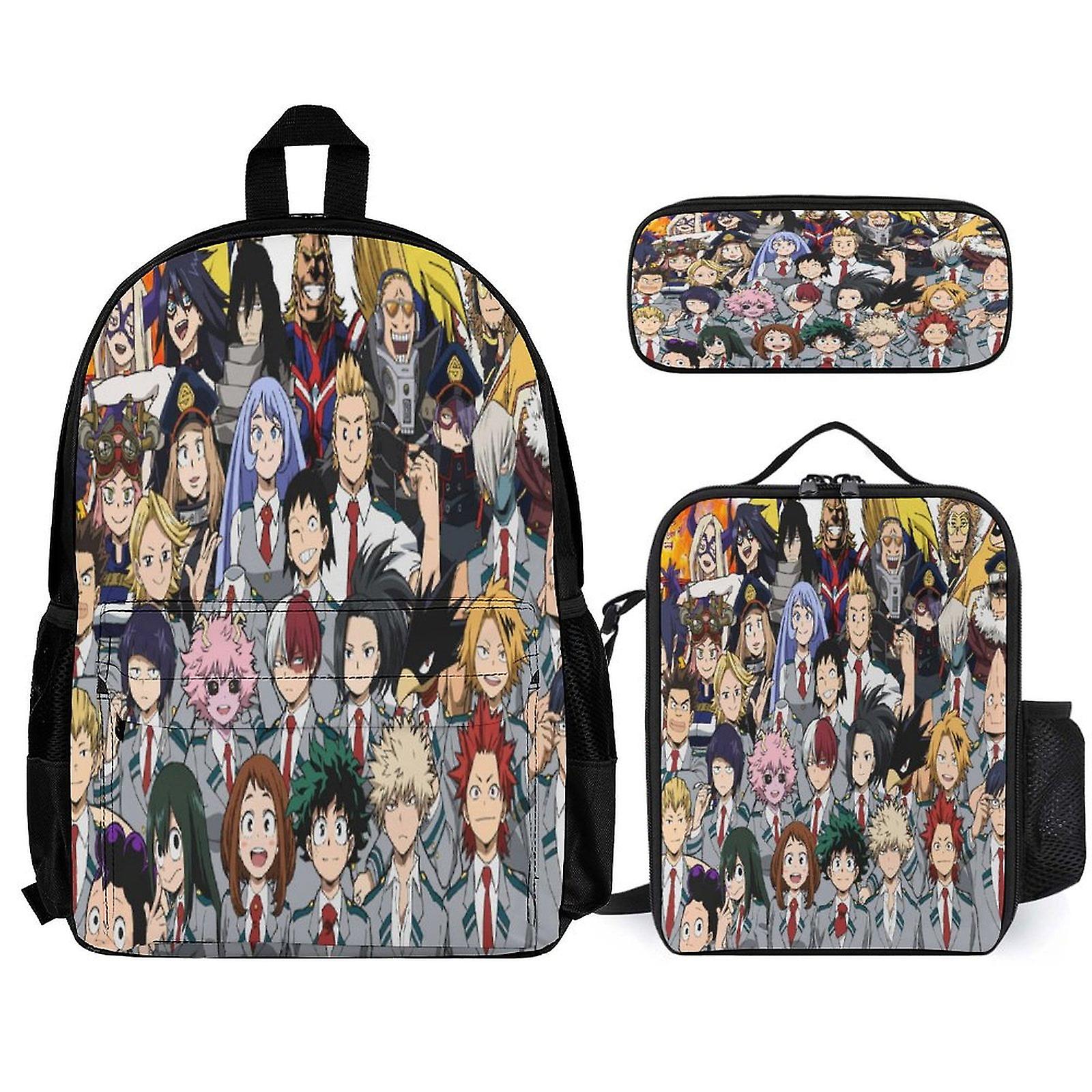 My Hero Academia Backpack 3 قطع مجموعة حقيبة ظهر للكمبيوتر المحمول مع حقيبة غداء مقلمة