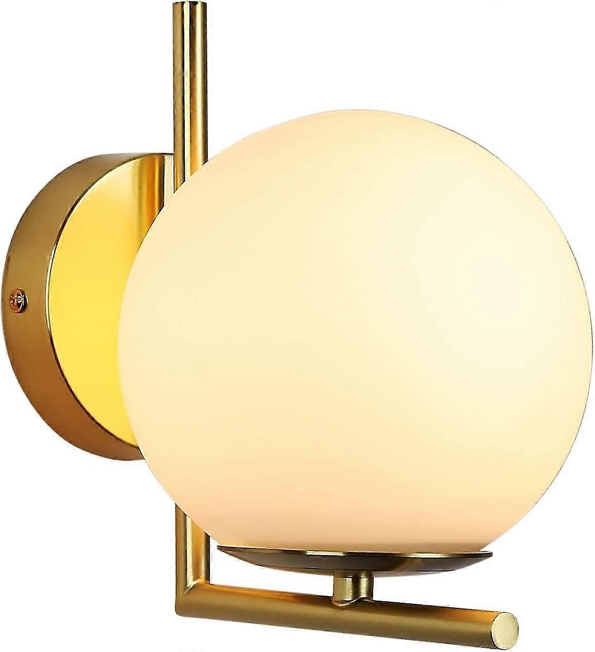 Modern elegant LED wall light with opalescent glass ball and golden rosette with E27 socket, suitabl