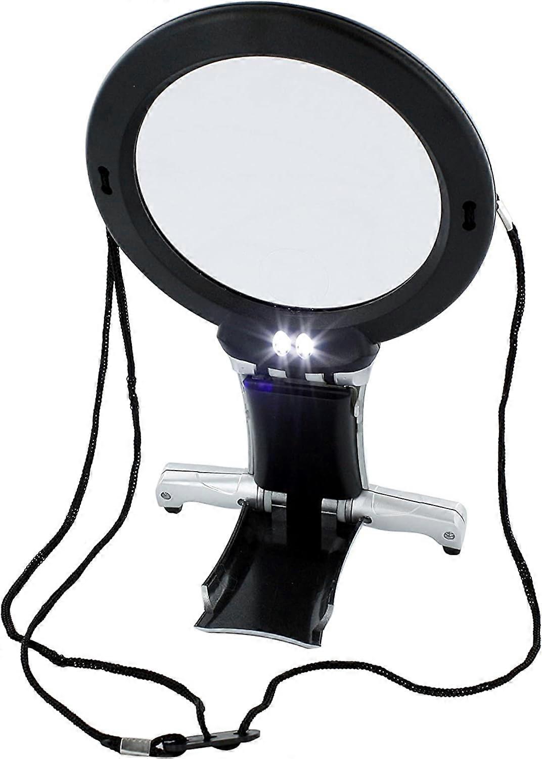 Magnifying Glass with Light 2X 6X Magnification Combo Large Hands Free Reading Magnifier Neck Hanging Cord- Desk Stand for Crafts Sewing Cross Stitch 