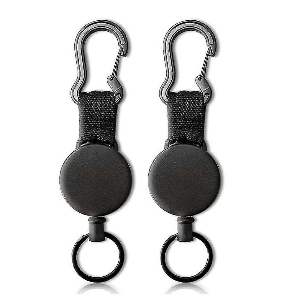 2 Pcs Retractable Key Chain Black Elastic