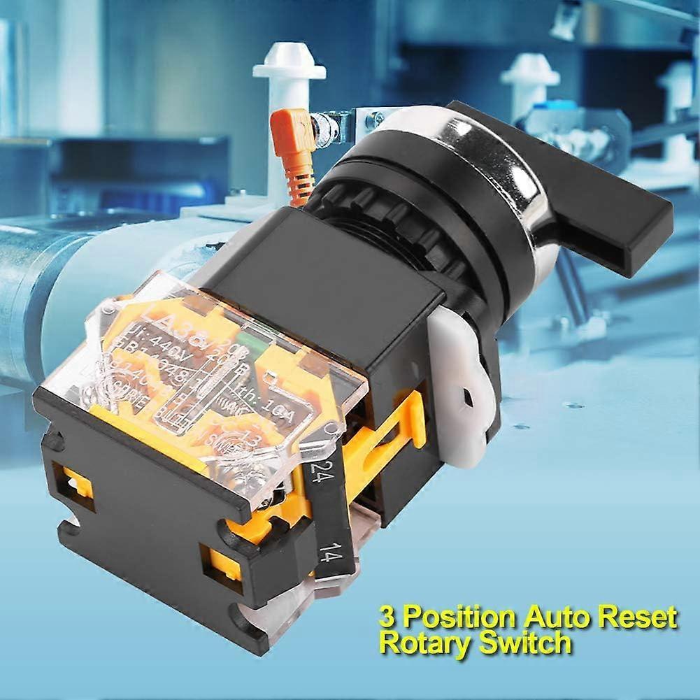 3-Position Momentary Rotary Switch, 22mm Long Handle, Automatic Reset Switch Selector LA38-20BX33