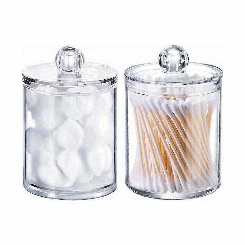 2 pack Clear Plastic Apothecary Jar with Lid - 10-Ounce Canister for Cotton Ball, Cotton Swab, Cotton Round Pads, Floss - Perfect for Bathroom and Mak
