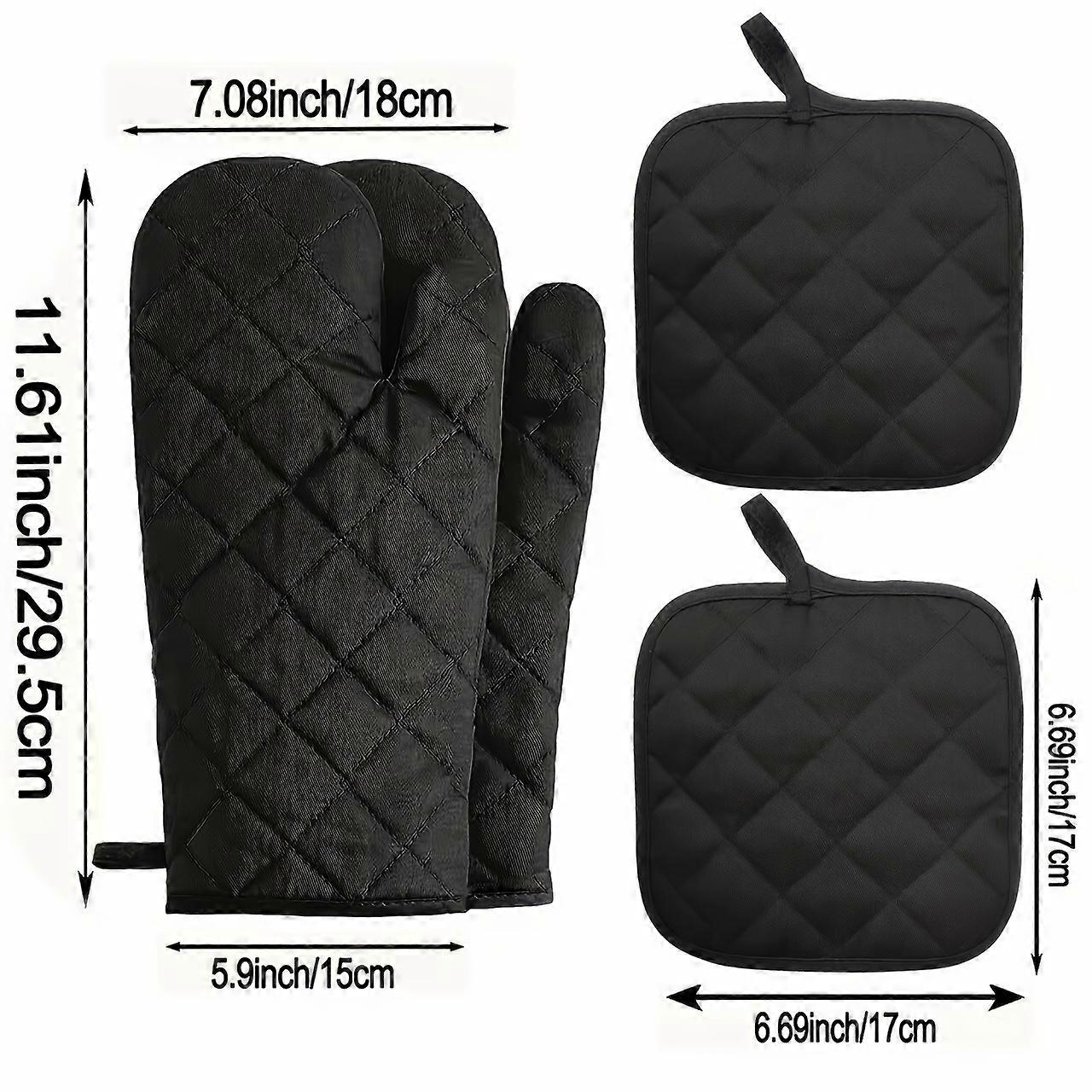 4-Piece Oven Mitt and Pot Holder Set - 100% algodão tecido resistente ao calor luvas de cozinha com instruções de cuidados de lavagem à mão
