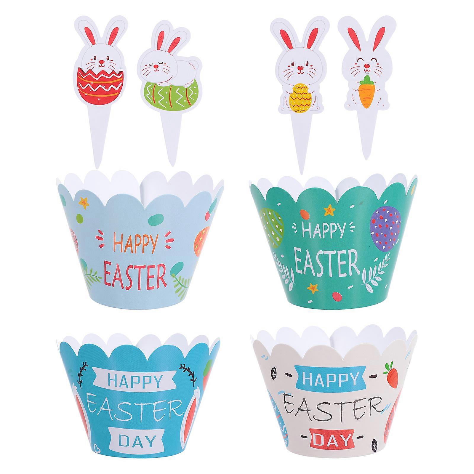 48Pcs Easter Cupcake Wrappers Rabbit Cupcake Picks Cake Wrapper Toppers Set