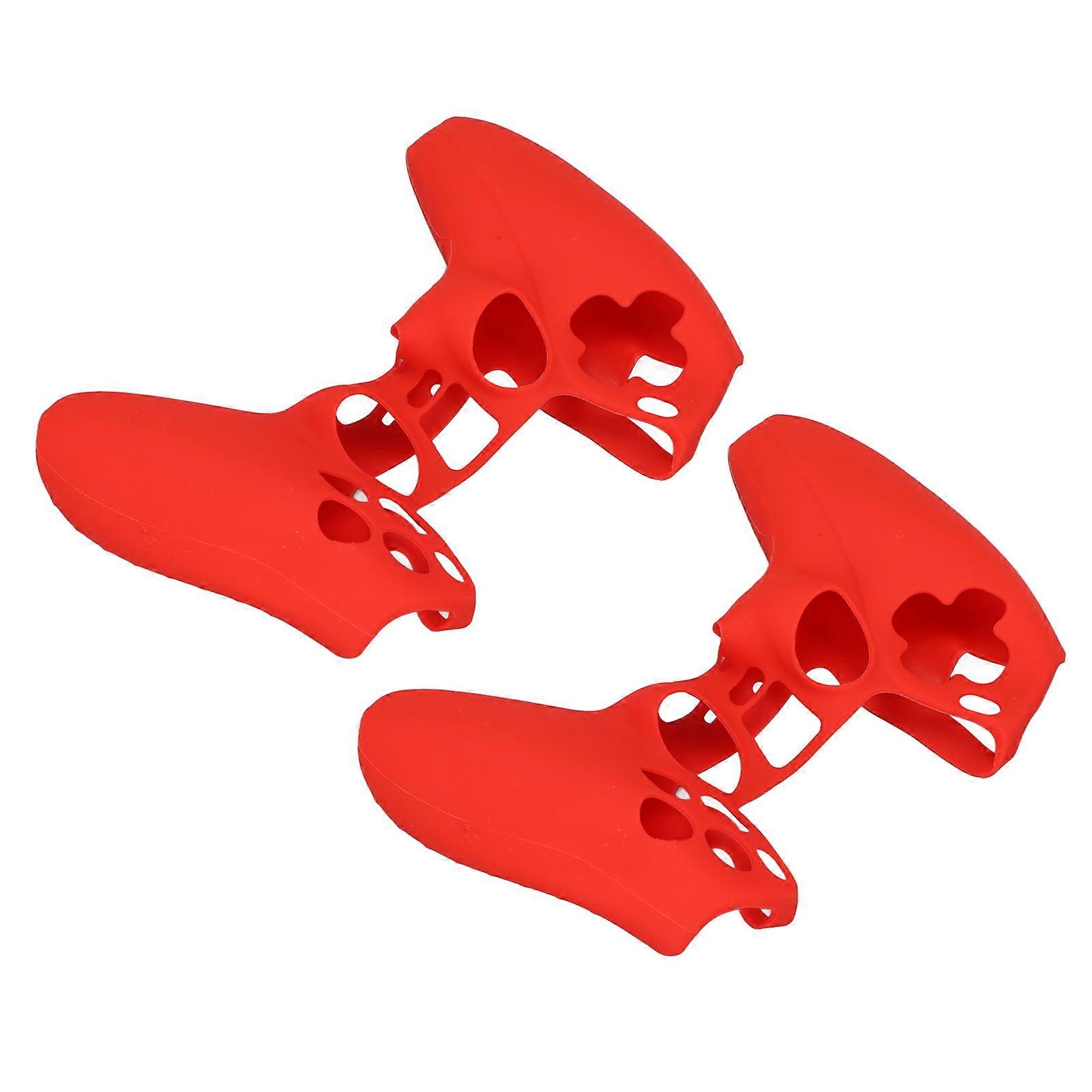 2Pcs Silicone Protective Cover Case Ergonomic Soft Prevent Slipping Dustproof Handle Sleeve for PS5 Controller Red 