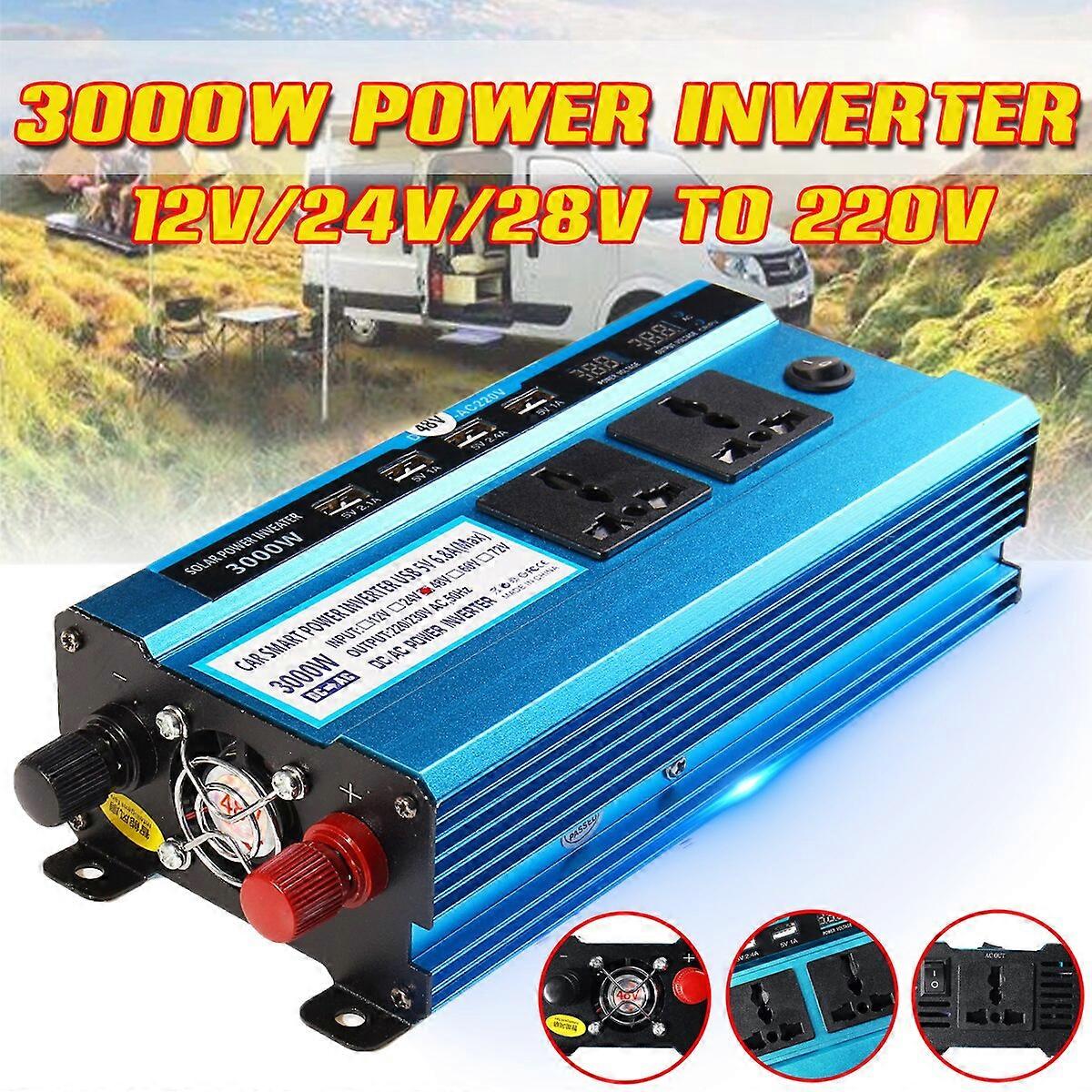 3000W Car Inverter DC 12/24/48V To AC 220V Voltage Convertor Transformer Solar Double LCD Display 4USB Power Inverter