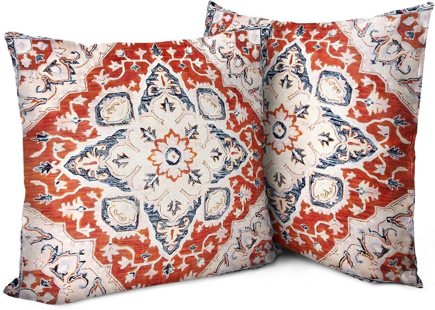 Boho Pillow Covers 18"x18" Set of 2 Persian Carpet Red Vintage Throw Pillow Case Soft Square Decorative Pillowcases for Home Decor Sofa Car Living Roo