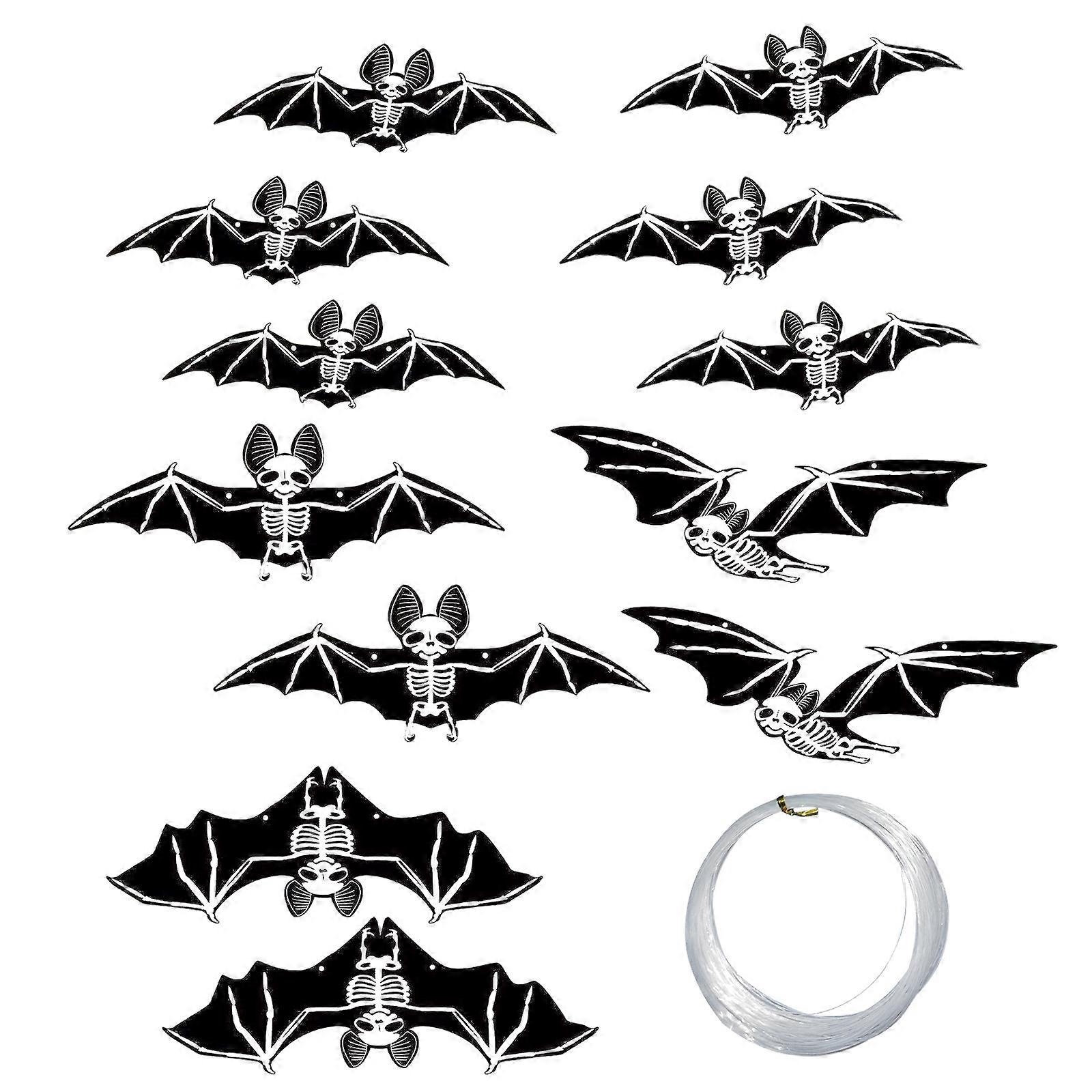 (12pcs/set - avec 1 paquet de fil transparent de 30m) pendentif chauve-souris phosphorescent pendentif squelette chauve-souris pendentif pelouse extérieure décorations de fête