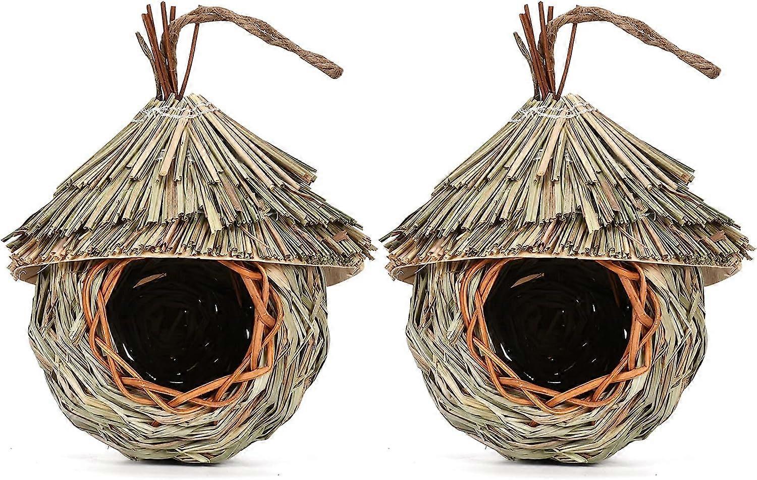 Pack of 2 Grass Bird Nest, Nesting Bag,Woven Wild Bird Nest for Outdoor Use,for Hanging Hand Spun