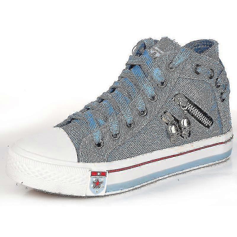 Neuheiten Frauen Totenkopf Reiverschluss Dekoration Denim Sneakers Casual High Top Canvas Schuhe