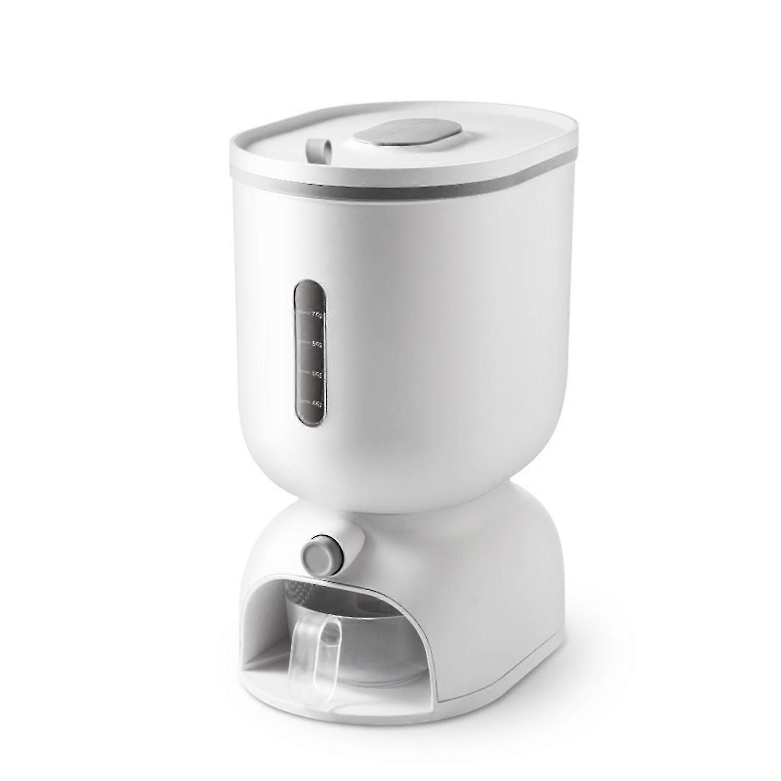 rice dispenser container with measuring cup press to dispense 14.3/24.3lbs capacity sealed kitchen gray large