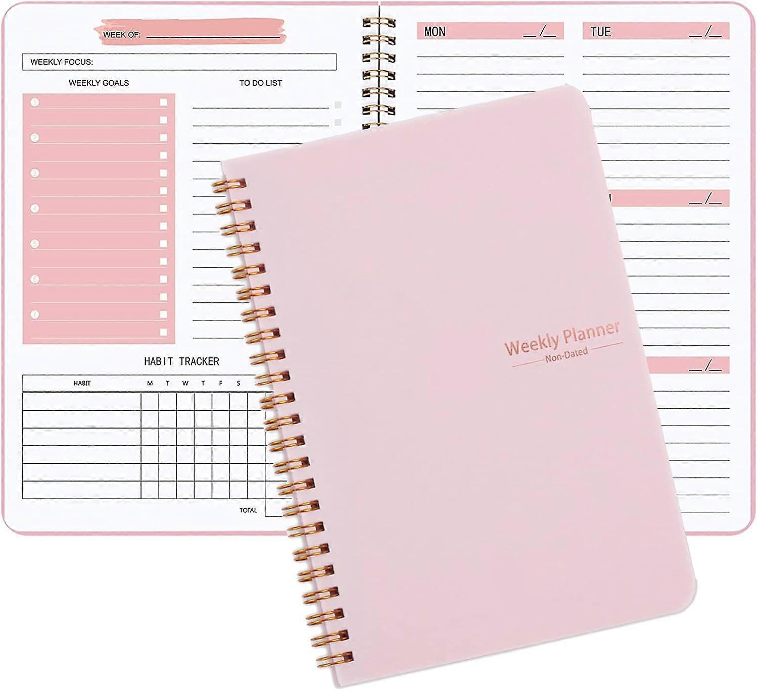 Weekly Planner Notebook, Undated A5 Planner Notebook Daily Planner To Do List Diary, Weekly Goals Planner with Habit Tracker