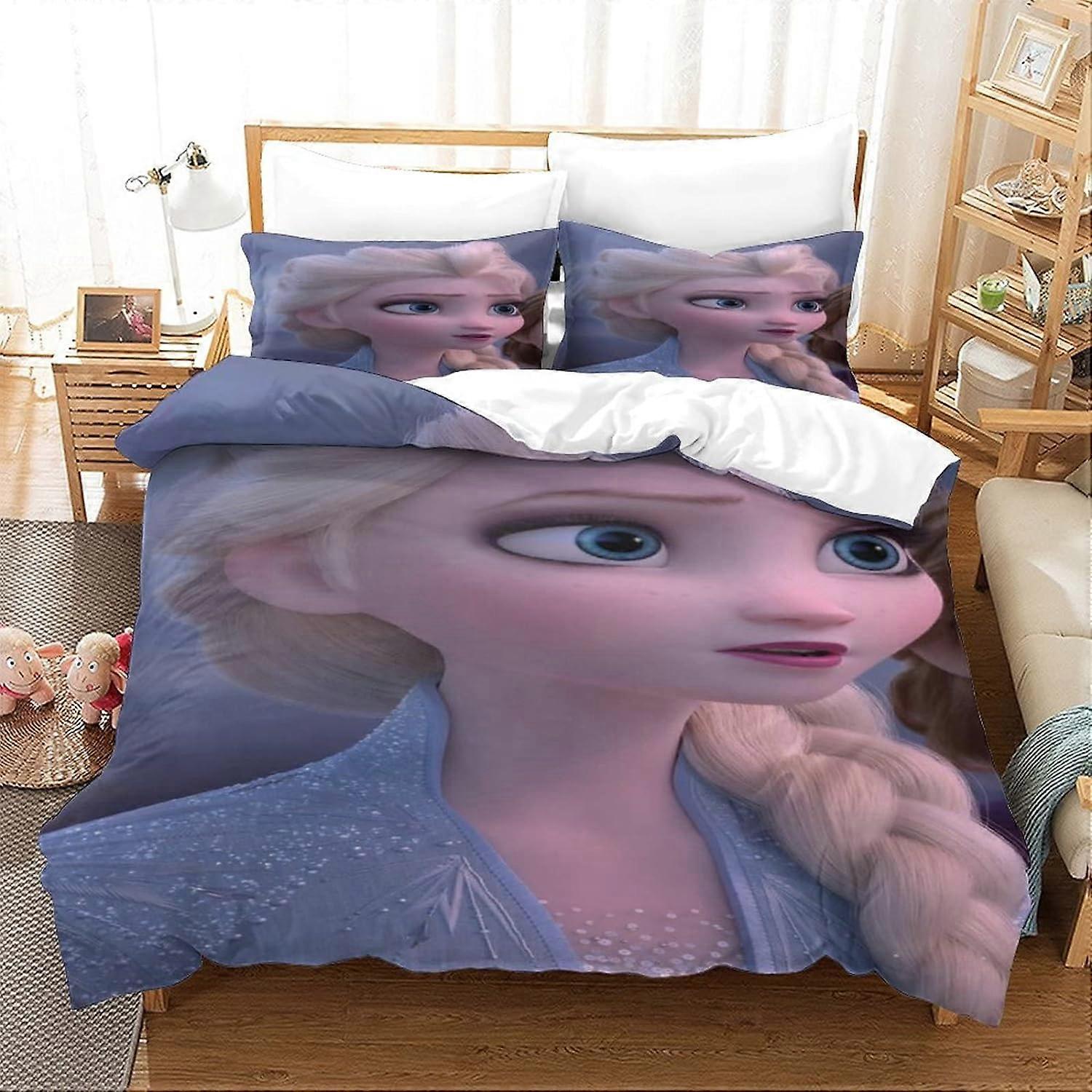 D Frozen Bedding Set Elsa Bedding Set Decorative Microfiber Duvet Cover with Pillowcases, Zipper Closure, Soft Pieces for Boy Girl Ad 135*200 CM