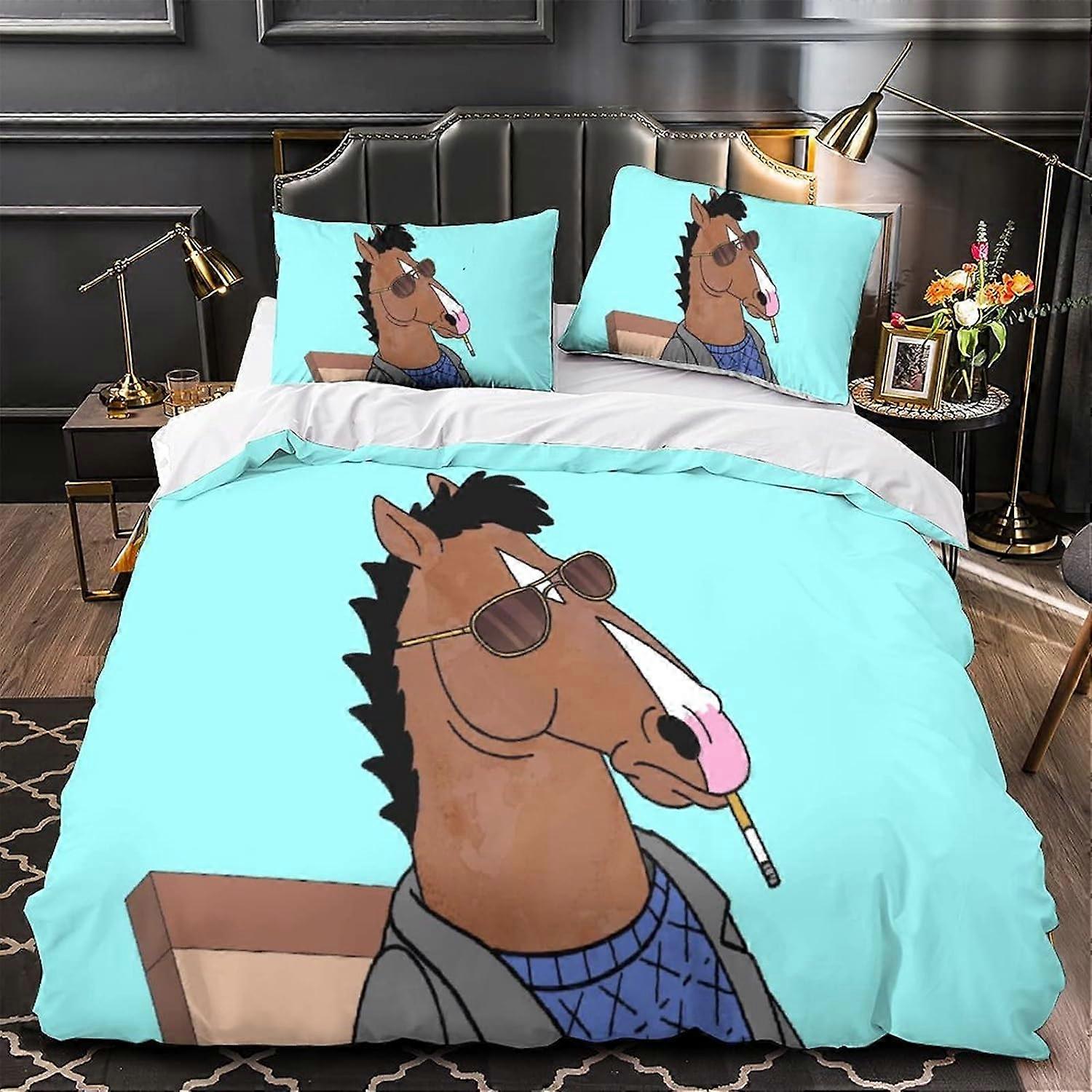 Poszwa na kołdrę Bojack Horseman Poszwa na kołdrę z nadrukiem D z zamkiem błyskawicznym, pościel z poszewkami na poduszki, podwójna mikrofibra 135 * 200 CM